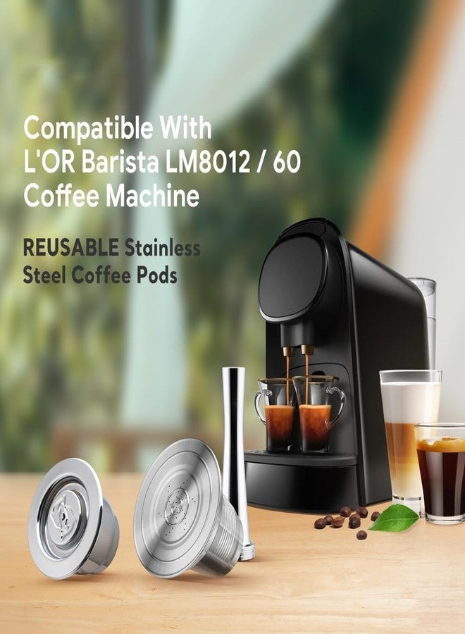 BRBHOM كبسولات قهوة من الفولاذ المقاوم للصدأ متوافقة مع ماكينة L'*R Barista LM8012 / 60 كبسولة قهوة قابلة لإعادة التعبئة، كبسولات قهوة معدنية قابلة لإعادة الاستخدام، ملعقة قياس + فرشاة مع مكبس (كبير + صغير) - Image 4